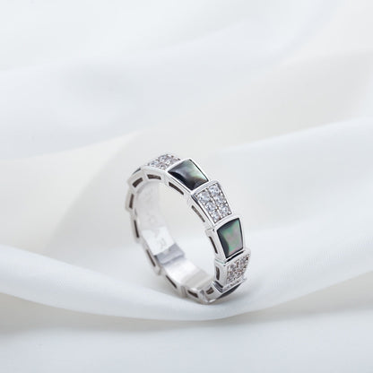 [Angela Jewellery]SERPENTI RING SILVER DIAMOND BLACK MOP 4MM